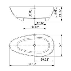 English Elm 66.9 Inch Stone Resin Freestanding Soaking Tub Matte White Sculptural Spa Bath W1613P162597