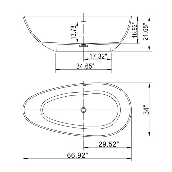 English Elm 66.9 Inch Stone Resin Freestanding Soaking Tub Matte White Sculptural Spa Bath W1613P162597