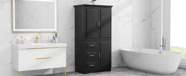 English Elm Tall Narrow Storage Cabinet with Doors and 3 Drawers – Adjustable Shelves, Anti-Tip, 45lb Capacity Black WF299285AAB