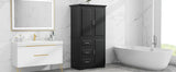 English Elm Tall and Wide Storage Cabinet With Doors For Bathroom/Office, Three Drawers, Black