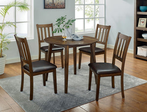 English Elm Kitchen Walnut 5pc Round Dining Set with Padded Leatherette Seats, Solid Wood Ladder-Back Chairs, Space-Saving Design B011P162634