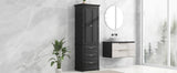 English Elm Tall Storage Cabinet With Three Drawers For Bathroom/Office, Black