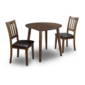 English Elm Cozy Walnut 3pc Round Dining Set with Padded Leatherette Seats, Solid Wood Ladder-Back Chairs, Compact 36" Table B011P162633