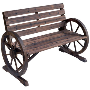 English Elm Outsunny 41" Rustic Wooden Wagon Wheel Bench - Weather-Resistant, 2-Person Patio Seating Furniture W2225P172496-GIGA