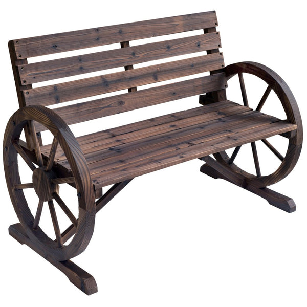 English Elm Outsunny 41" Rustic Wooden Wagon Wheel Bench - Weather-Resistant, 2-Person Patio Seating Furniture W2225P172496-GIGA
