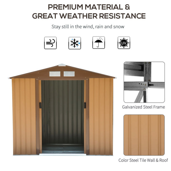 English Elm Outsunny Galvanized Steel Outdoor Storage Shed with Sliding Doors and Ventilation W2225P164060