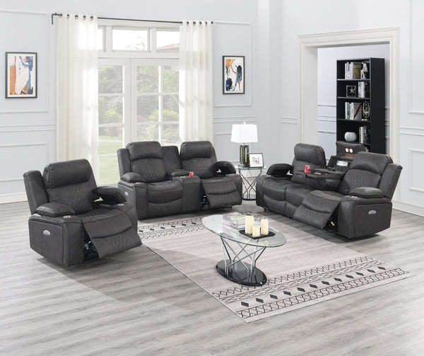 English Elm Contemporary Power Reclining Living Room Set with Led Lighting and Wireless Charging B011S02451