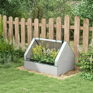 English Elm Outsunny Galvanized Raised Garden Bed & Mini Greenhouse For Herbs, Vegetables - Perfect For Patios! W2225P164067-GIGA