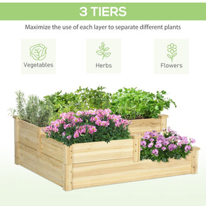 English Elm Outsunny 3 Tier Wooden Raised Garden Bed - Stylish Planter Box For Vegetables, Herbs & Flowers, 42.5" W2225P172573-GIGA