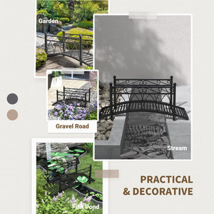 English Elm Outsunny Steel Arch Garden Bridge Ornate Scrollwork Spheres Pond Path Decor W2225P200794