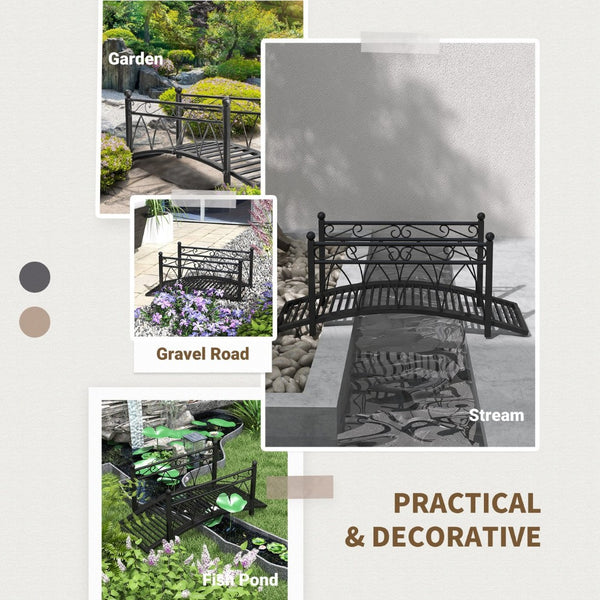 English Elm Outsunny Steel Arch Garden Bridge Ornate Scrollwork Spheres Pond Path Decor W2225P200794