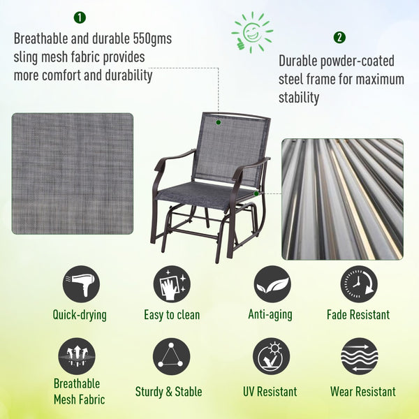 English Elm Outsunny 3-Piece Outdoor Glider Bistro Set With Rocking Chairs & Glass Table For Relaxed Conversations W2225P172596-GIGA