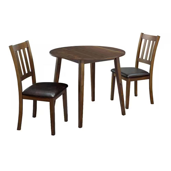 English Elm Cozy Walnut 3pc Round Dining Set with Padded Leatherette Seats, Solid Wood Ladder-Back Chairs, Compact 36" Table B011P162633