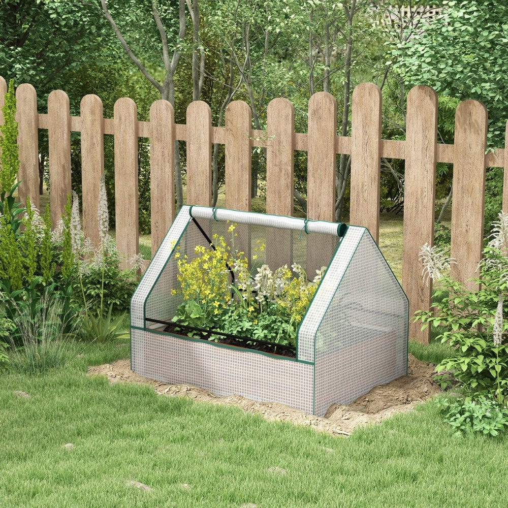 English Elm Outsunny Raised Garden Bed And Mini Greenhouse Combo - Durable Galvanized Planter For Small Spaces W2225P164081-GIGA