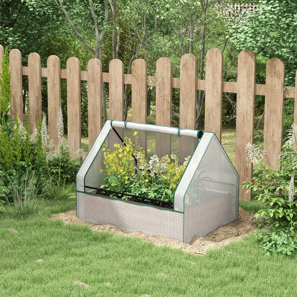 English Elm Outsunny Raised Garden Bed And Mini Greenhouse Combo - Durable Galvanized Planter For Small Spaces W2225P164081-GIGA