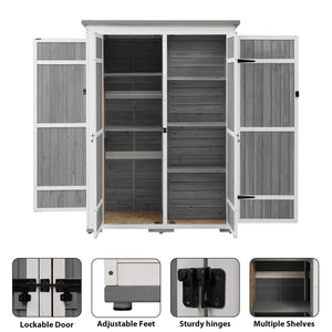 English Elm TOPMAX Outdoor 5.5ft Wood Storage Shed Cabinet with Waterproof Asphalt Roof, Lockable Doors, Sturdy White+gray SP100016AAE