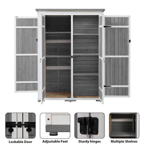English Elm TOPMAX Outdoor 5.5ft Wood Storage Shed Cabinet with Waterproof Asphalt Roof, Lockable Doors, Sturdy White+gray SP100016AAE