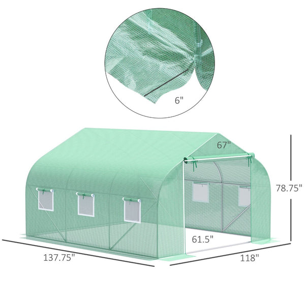 English Elm Outsunny 12' X 10' Walk-In Greenhouse With Roll-Up Windows, Heavy-Duty Frame & Zippered Door For Year-Round Gardening W2225P164073-GIGA