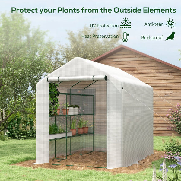 English Elm Outsunny Walk-In Greenhouse With Zipper Door, 18 Shelves, Heavy-Duty Cover, Ideal For Outdoor Gardening W2225P164118-GIGA