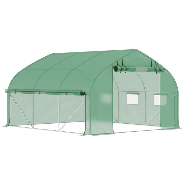 English Elm Outsunny 11.5' X 10' Walk-In Tunnel Greenhouse With Zippered Door, 7 Windows & Durable Steel Frame W2225P164127-GIGA