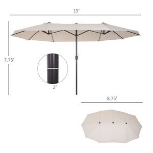 English Elm Outsunny Extra Large 15Ft Double-Sided Patio Umbrella With Crank Handle & Air Vents For Ultimate Shade W2225P164053-GIGA