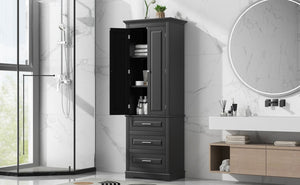 English Elm Tall Matte Black Storage Cabinet with Three Drawers and Enclosed Shelves for Home N725P333572B