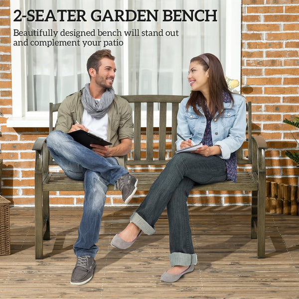 English Elm Outsunny 46" Two-Seat Outdoor Garden Bench – Durable Metal Frame, Classic Wood Look For Patio & Porch W2225P172585-GIGA