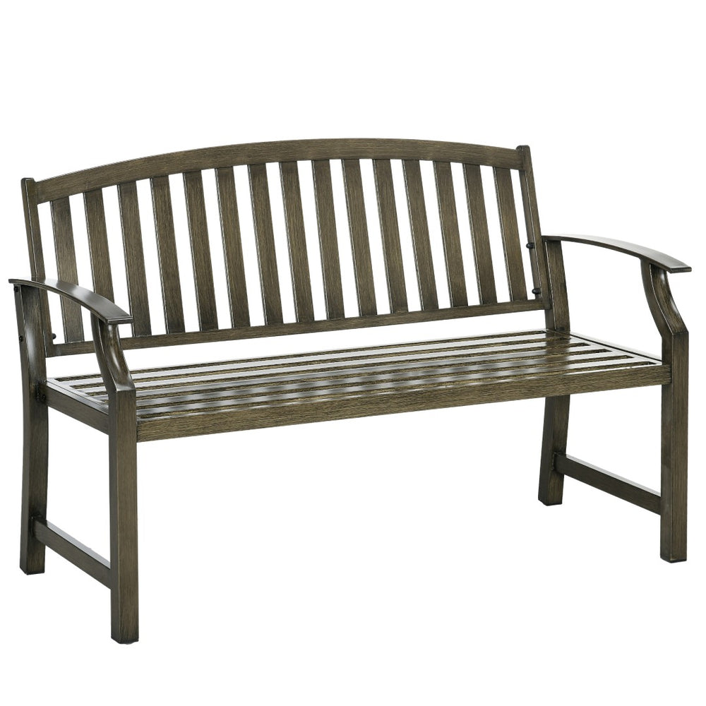 English Elm Outsunny 46" Two-Seat Outdoor Garden Bench – Durable Metal Frame, Classic Wood Look For Patio & Porch W2225P172585-GIGA