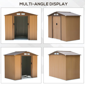 English Elm Outsunny Steel Outdoor Storage Shed with Sliding Doors Vents and Foundation Base W2225S00067