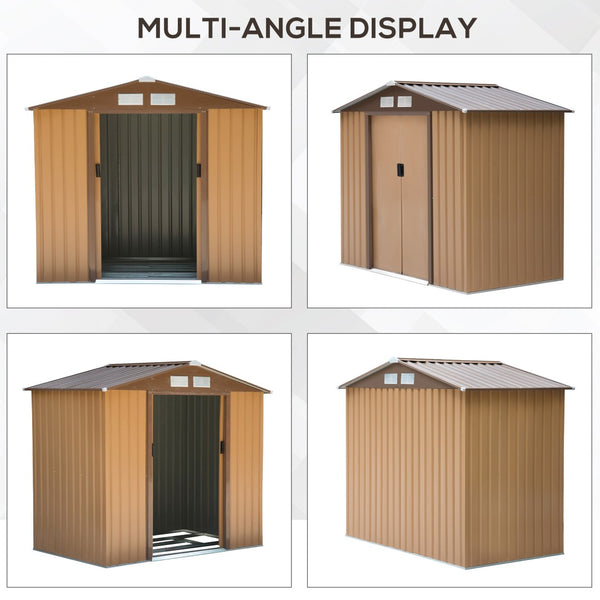 English Elm Outsunny Steel Outdoor Storage Shed with Sliding Doors Vents and Foundation Base W2225S00067