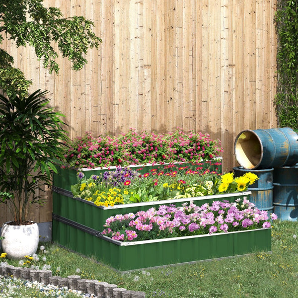 English Elm Outsunny 3 Tier Raised Garden Bed - Durable Color Steel Planter For Vegetables, Herbs & Flowers, 47" W2225P172582-GIGA