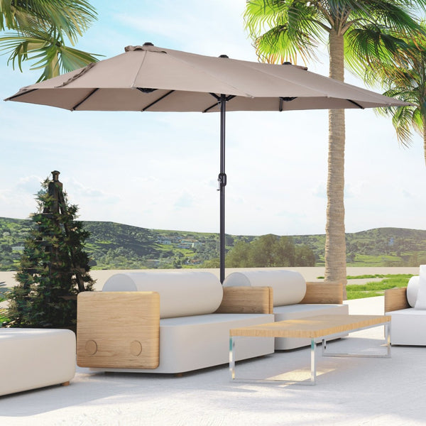 English Elm Outsunny Extra Large 15Ft Double-Sided Patio Umbrella With Crank, Vents For Superior Outdoor Comfort W2225P164052-GIGA