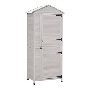 English Elm Outsunny 36" X 25" Wooden Storage Shed Cabinet - Durable 4-Tier Organizer With Lock, Light Grey Finish W2225P164099-GIGA