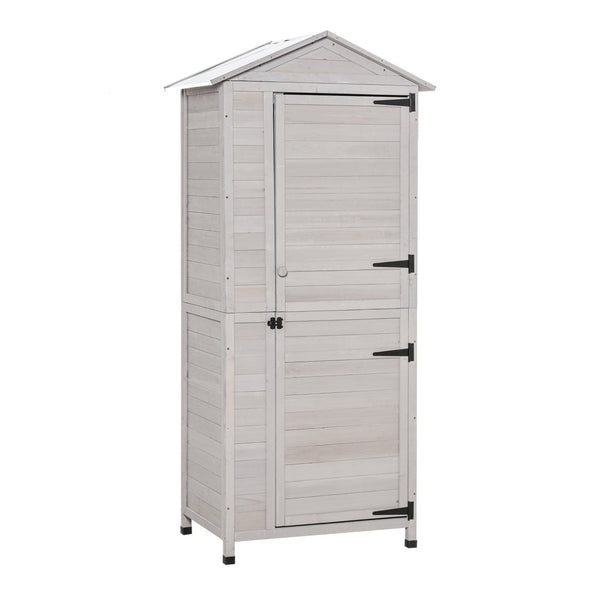 English Elm Outsunny 36" X 25" Wooden Storage Shed Cabinet - Durable 4-Tier Organizer With Lock, Light Grey Finish W2225P164099-GIGA