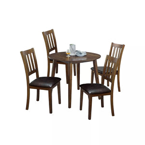 English Elm Kitchen Walnut 5pc Round Dining Set with Padded Leatherette Seats, Solid Wood Ladder-Back Chairs, Space-Saving Design B011P162634