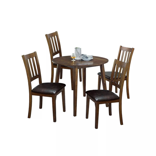 English Elm Kitchen Walnut 5pc Round Dining Set with Padded Leatherette Seats, Solid Wood Ladder-Back Chairs, Space-Saving Design B011P162634