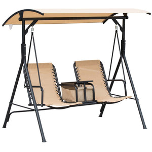 English Elm Outsunny 2-Seat Patio Swing Chair With Adjustable Canopy, Cup Holders & Durable Steel Frame Design W2225P172584-GIGA
