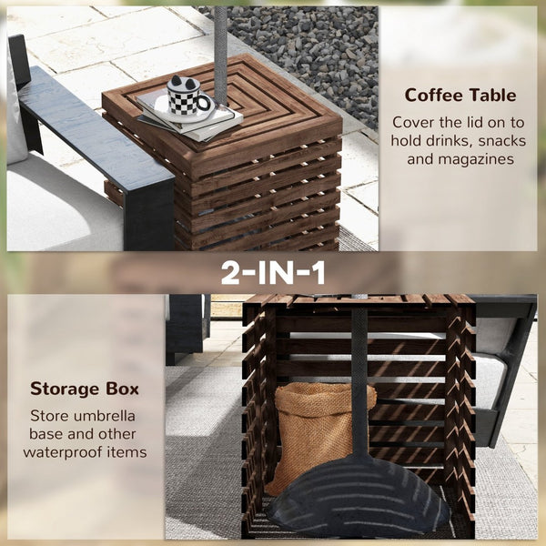 English Elm Outsunny Solid Wood Patio Storage Box with Umbrella Hole and Flat Top Table Surface W2225P164088