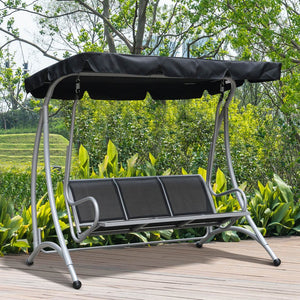 English Elm Outsunny 3-Seat Patio Swing Chair With Adjustable Canopy - Durable Steel Frame For Outdoor Relaxation W2225P172589-GIGA