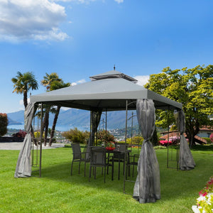 English Elm Outsunny 10' X 10' Double Roof Gazebo With Mesh Netting & Corner Shelves For Events & Patios W2225P164124-GIGA