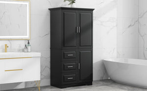 English Elm Tall Narrow Storage Cabinet with Doors and 3 Drawers – Adjustable Shelves, Anti-Tip, 45lb Capacity Black WF299285AAB