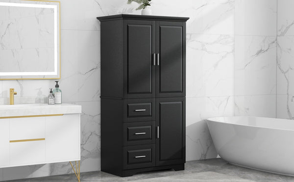 English Elm Tall Narrow Storage Cabinet with Doors and 3 Drawers – Adjustable Shelves, Anti-Tip, 45lb Capacity Black WF299285AAB