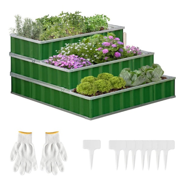 English Elm Outsunny 3 Tier Raised Garden Bed - Durable Color Steel Planter For Vegetables, Herbs & Flowers, 47" W2225P172582-GIGA