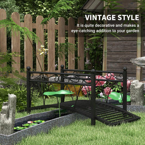 English Elm Outsunny Steel Arch Garden Bridge Ornate Scrollwork Spheres Pond Path Decor W2225P200794