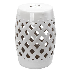 English Elm Outsunny 13" X 18" Elegant Ceramic Garden Stool - Versatile Woven Lattice Design For Indoor & Outdoor Use W2225P172543-GIGA