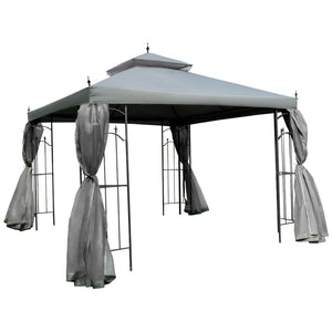 English Elm Outsunny 10' X 10' Double Roof Gazebo With Mesh Netting & Corner Shelves For Events & Patios W2225P164124-GIGA