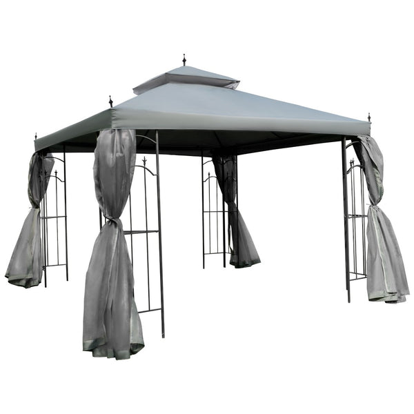 English Elm Outsunny 10' X 10' Double Roof Gazebo With Mesh Netting & Corner Shelves For Events & Patios W2225P164124-GIGA