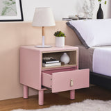 Hearth and Haven Hike Nightstand with Open Storage, Drawer and Leather Handle, Pink W1781P148620