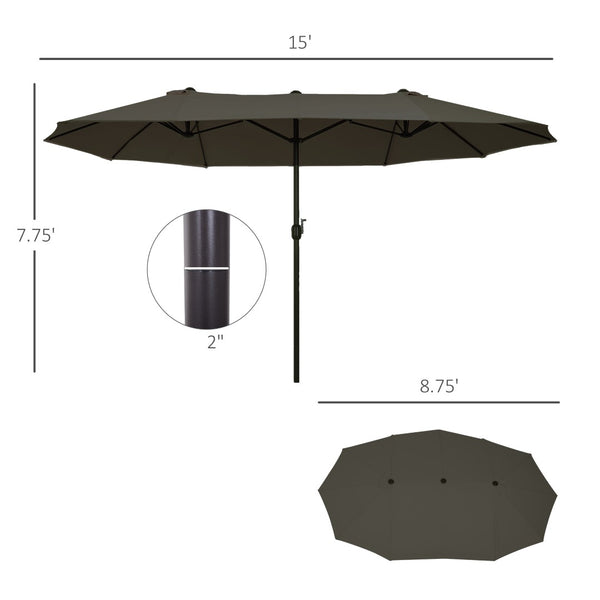 English Elm Outsunny Extra Large 15Ft Patio Umbrella – Durable Double-Sided Shade With Crank, Vents & Style W2225P164063-GIGA