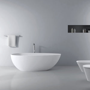 English Elm 66.9 Inch Stone Resin Freestanding Soaking Tub Matte White Sculptural Spa Bath W1613P162597